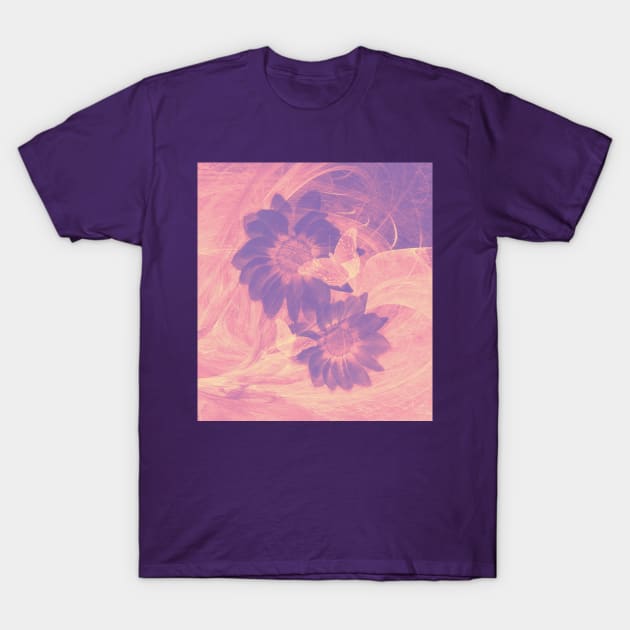 Ghost butterflies in an abstract purple and pink landscape T-Shirt by hereswendy